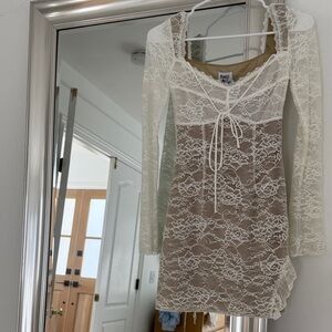 Princess Polly Cream and Tan Lace Mini Dress